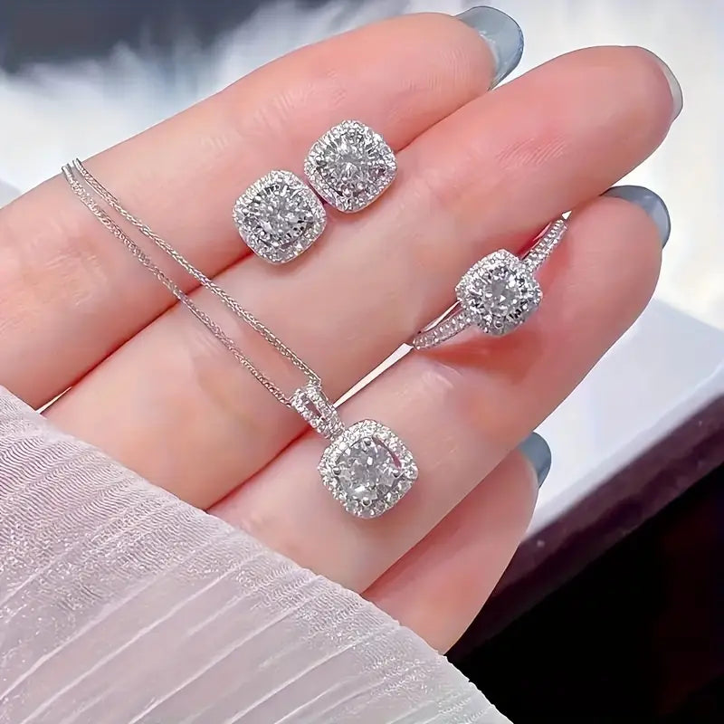 4pcs/Set Rectangular Rhinestone Elegant Luxury Style