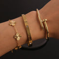 3pc Stainless Steel Women's Bracelet with Four-Leaf