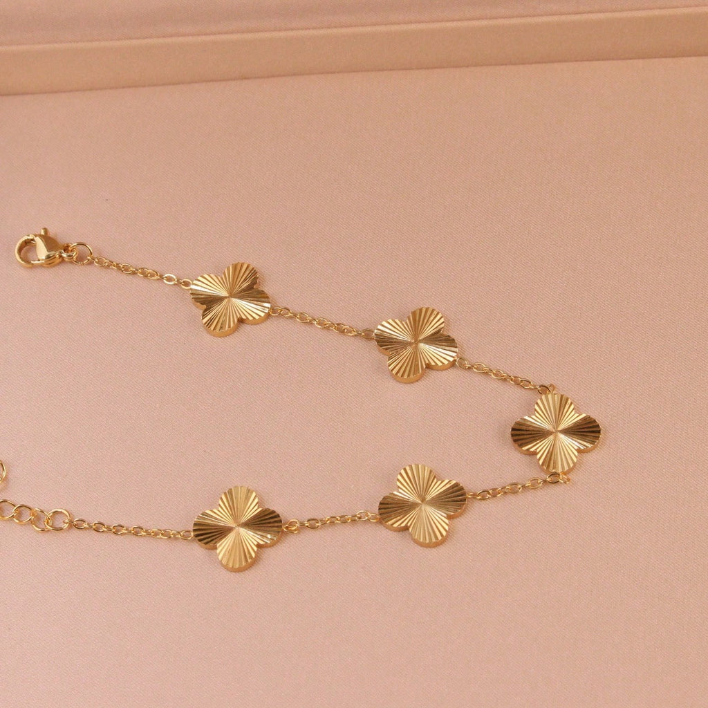 3pc Stainless Steel Women's Bracelet with Four-Leaf