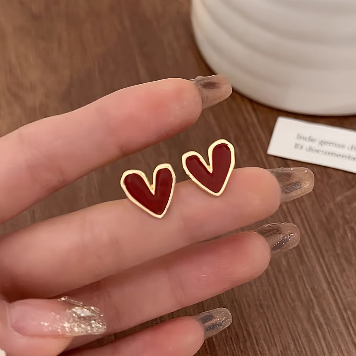 1 Pair Elegant Red Heart Stud Earrings for Women