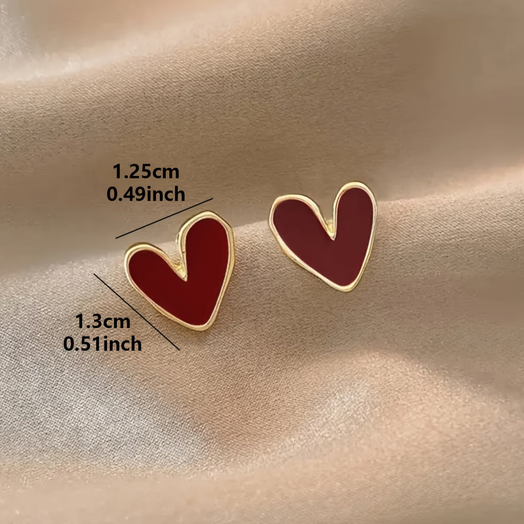 1 Pair Elegant Red Heart Stud Earrings for Women
