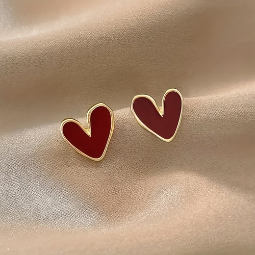 1 Pair Elegant Red Heart Stud Earrings for Women