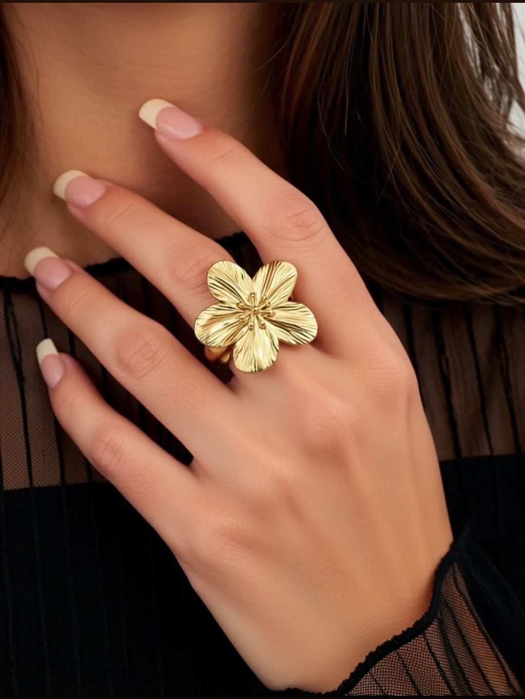 1 Pc Set Elegant Adjustable Floral Ring for women