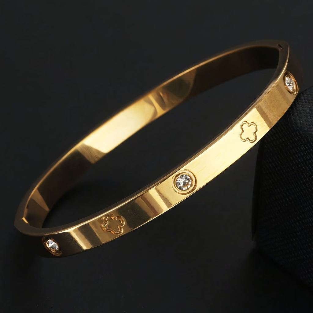 1pc Stainless Steel Women's Bracelet with Four-Leaf
