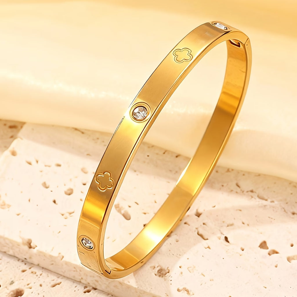 1pc Stainless Steel Women's Bracelet with Four-Leaf