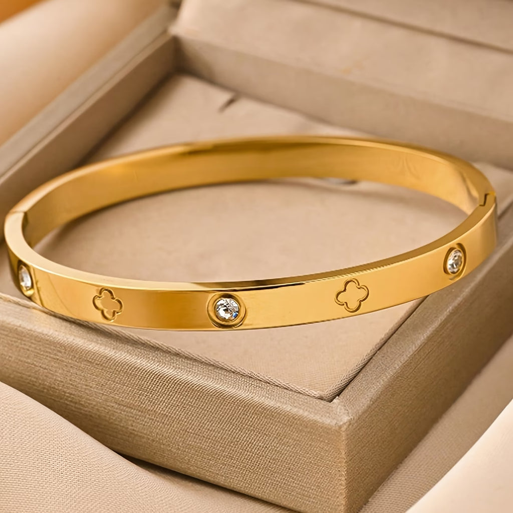 1pc Stainless Steel Women's Bracelet with Four-Leaf