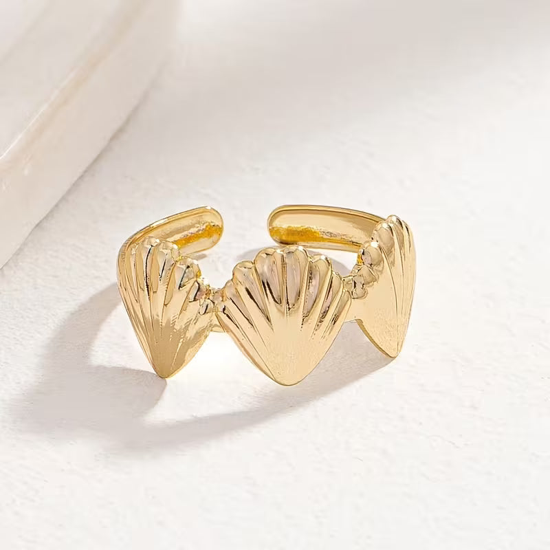 Ocean Style Shell Ring Set of 3 with Starfish Opening Adjustable Rings,