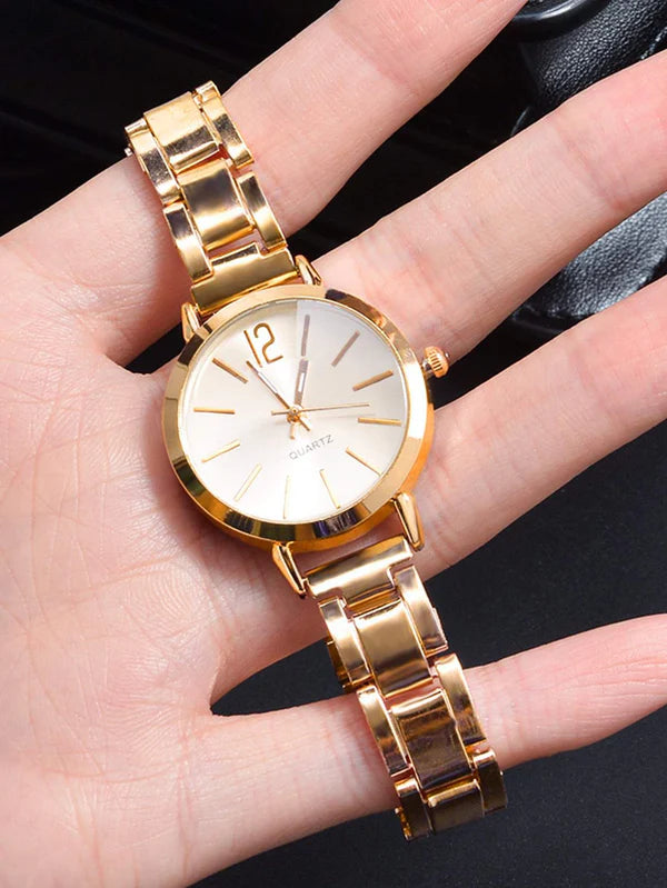 1Pc Simple Round Pointer Quartz Watch With 1Pc Bracelet