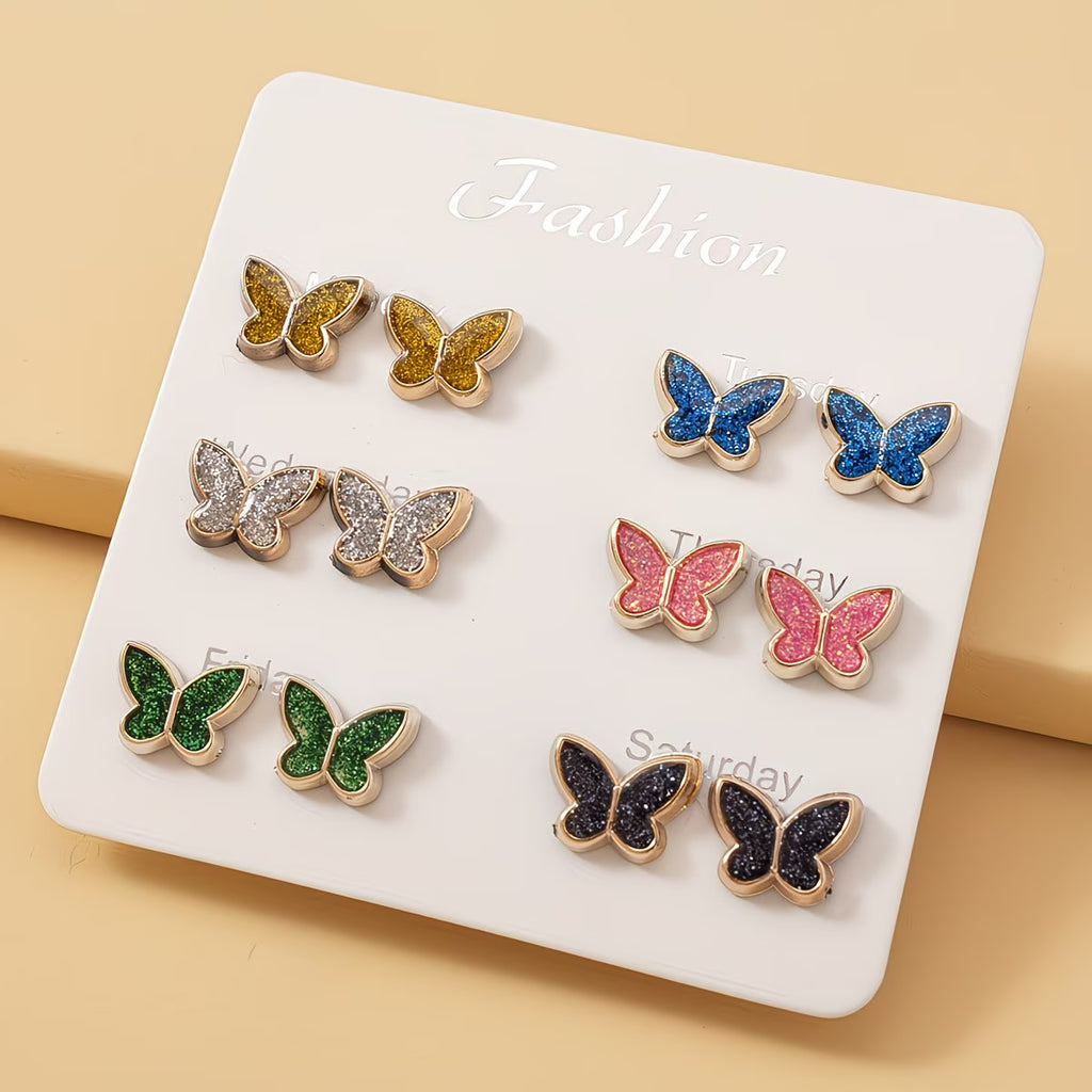 6-Pair Butterfly Stud Earrings Set