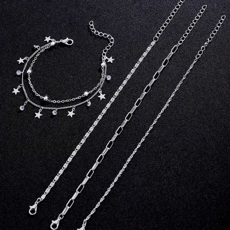 4pcs Fashionable Cubic Zirconia Star Pendant Multi-Layered Chain