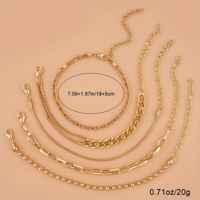 5pc Minimalist Chain Multi-Piece Bracelet Set