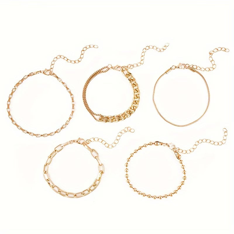 5pc Minimalist Chain Multi-Piece Bracelet Set