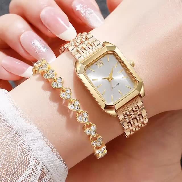 2 Pcs Women's Luxury Quartz Watch & Bracelet Set