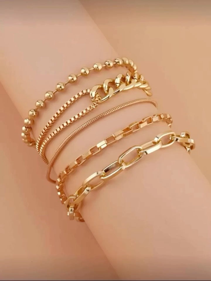 5pc Minimalist Chain Multi-Piece Bracelet Set