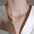 Shiny Butterfly Pendant Double-Layer Necklace