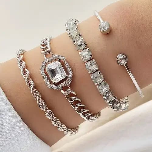 4pcs Set of Glittering Synthetic Zirconia Bracelets Sets