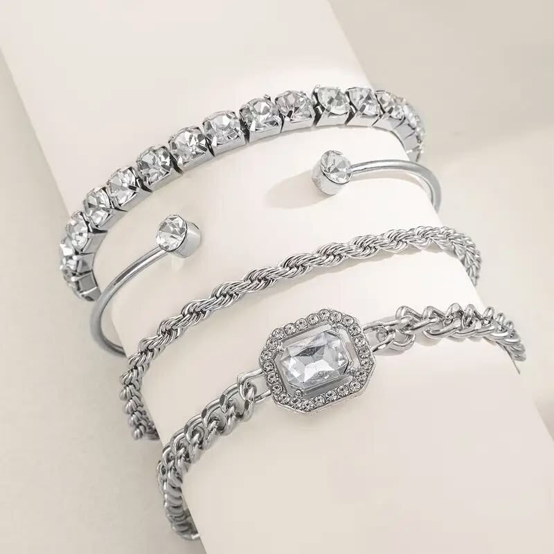 4pcs Set of Glittering Synthetic Zirconia Bracelets Sets