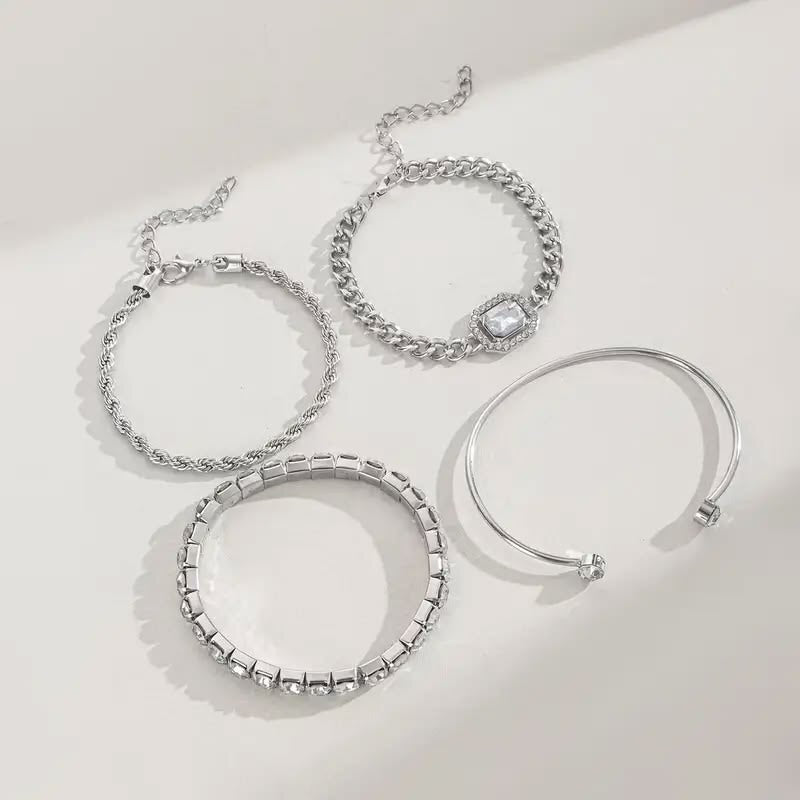 4pcs Set of Glittering Synthetic Zirconia Bracelets Sets