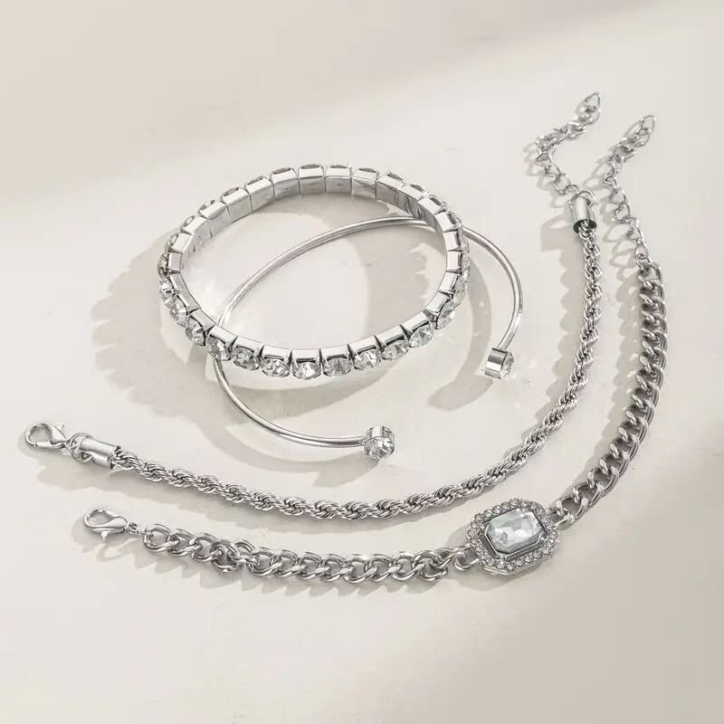 4pcs Set of Glittering Synthetic Zirconia Bracelets Sets