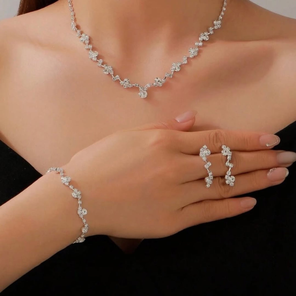 4pcs Rhinestone Decor Jewelry Set