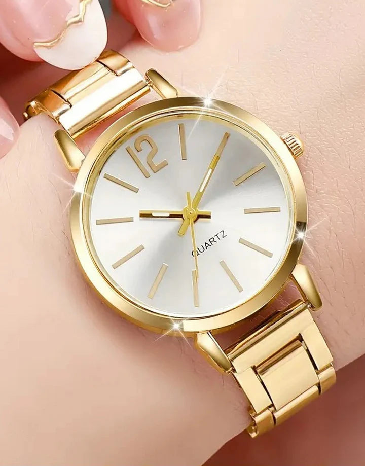 1Pc Simple Round Pointer Quartz Watch With 1Pc Bracelet