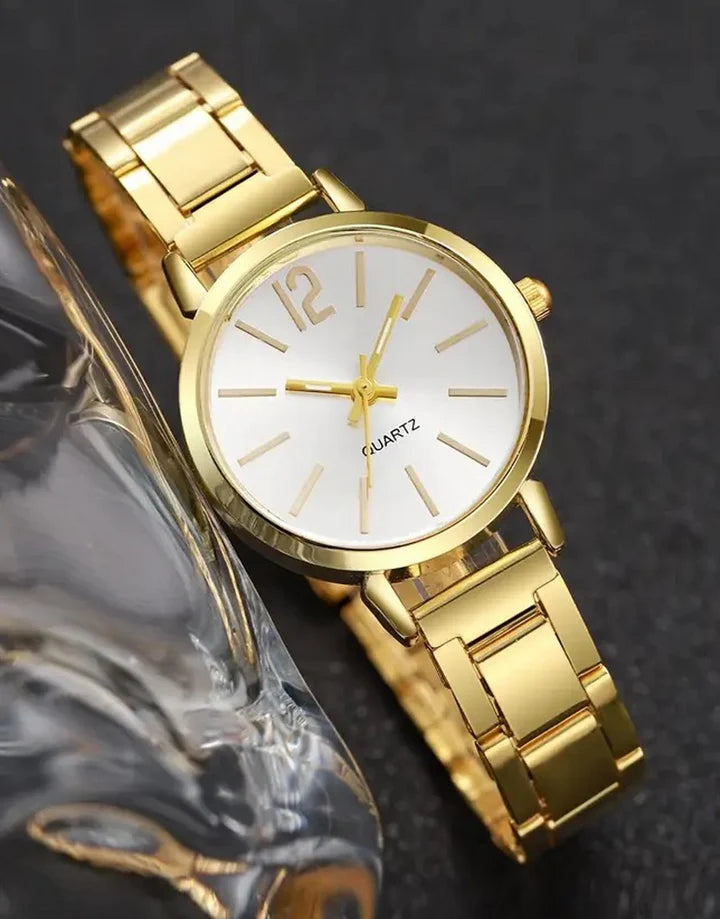 1Pc Simple Round Pointer Quartz Watch With 1Pc Bracelet