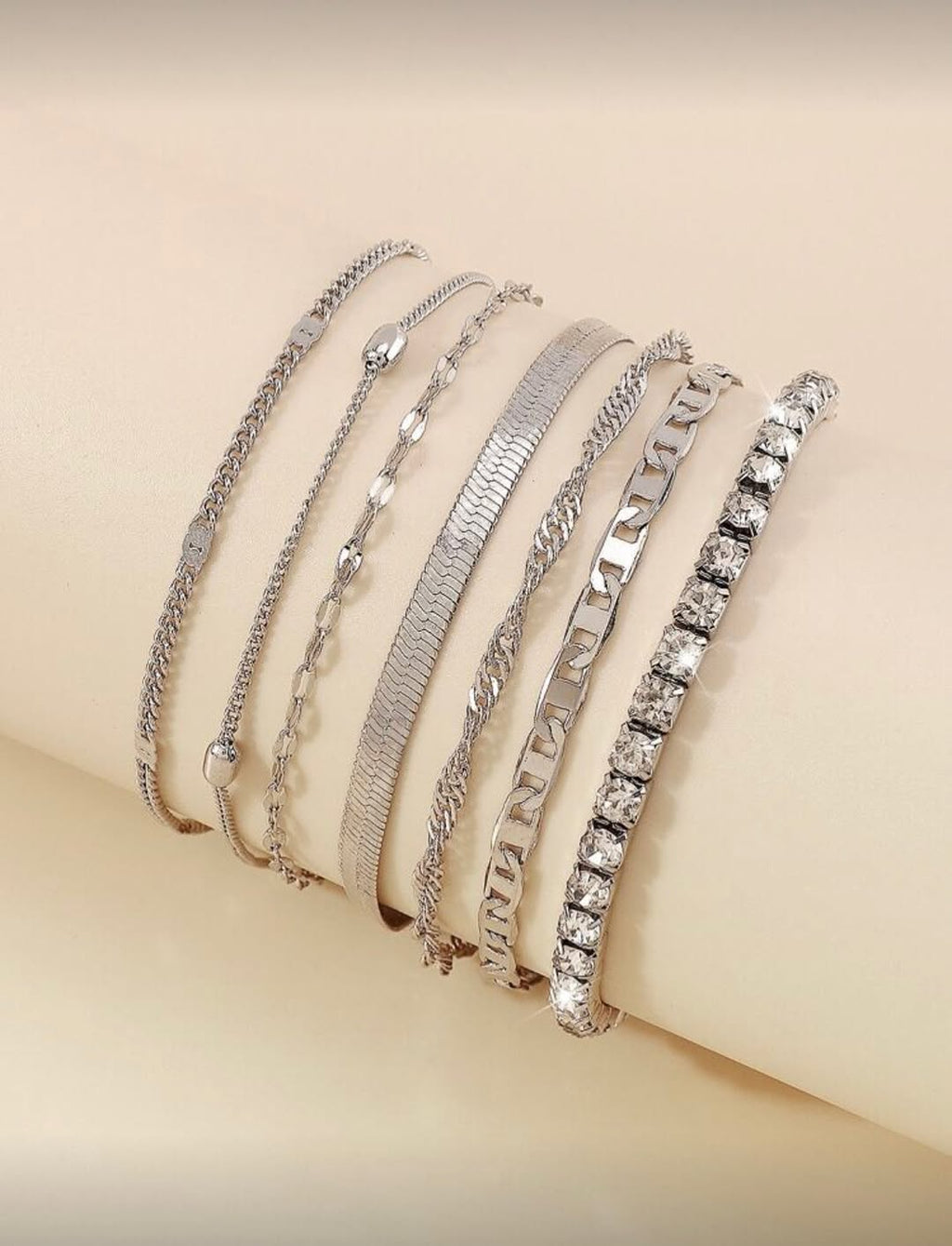 Rhinestone Stack Bracelet Set (7-Piece)