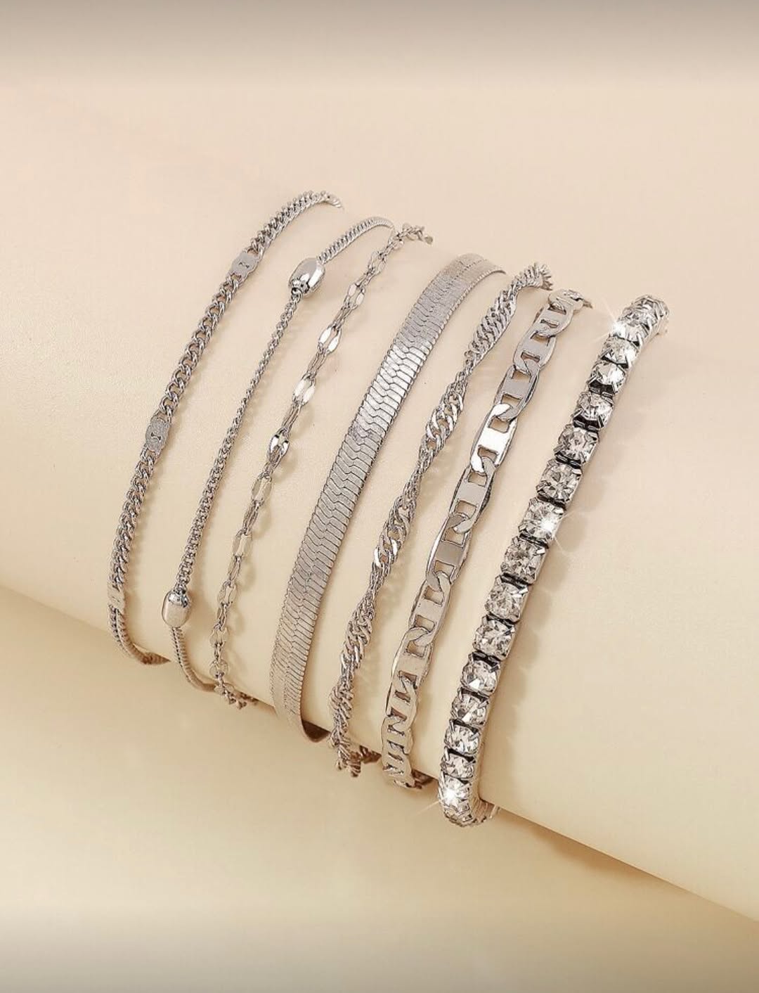 Rhinestone Stack Bracelet Set (7-Piece)