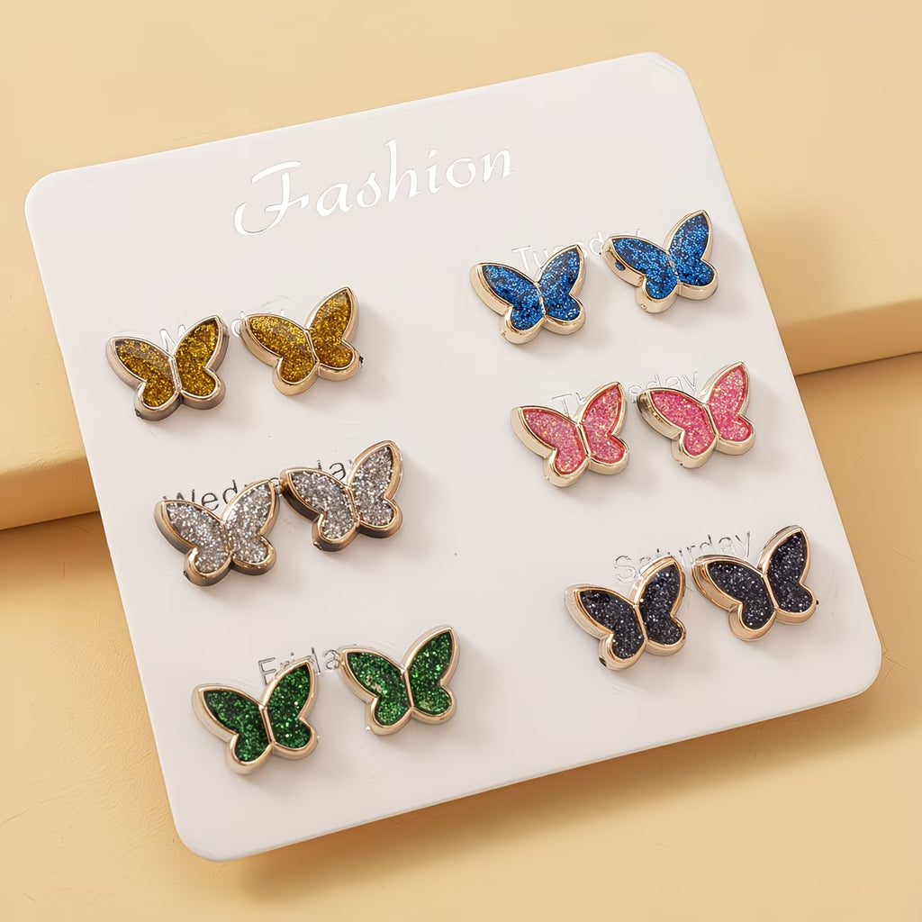 6-Pair Butterfly Stud Earrings Set